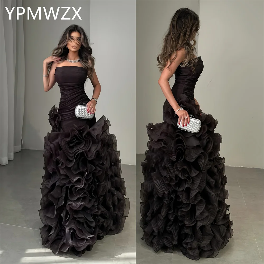 

Customized Evening Dress Women Party Occasion Prom Gown YPMWZX Strapless A-line Floor Length Skirts Fold Bespoke Dresse