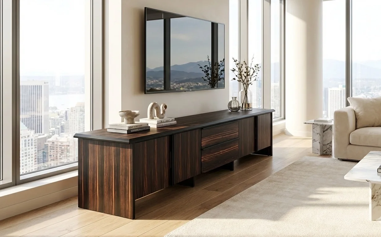 &Luxury Modern Dark North American Walnut TV Stand with Storage for Living Room Bedroom Apartment Hotel Villa