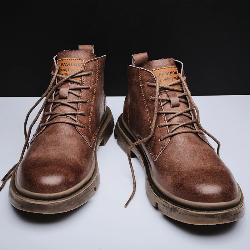 

Leather shoes, boots, men's boots, mid-top men's boots, British high-top ankle boots, work shoes, non-slip, fleece-lined