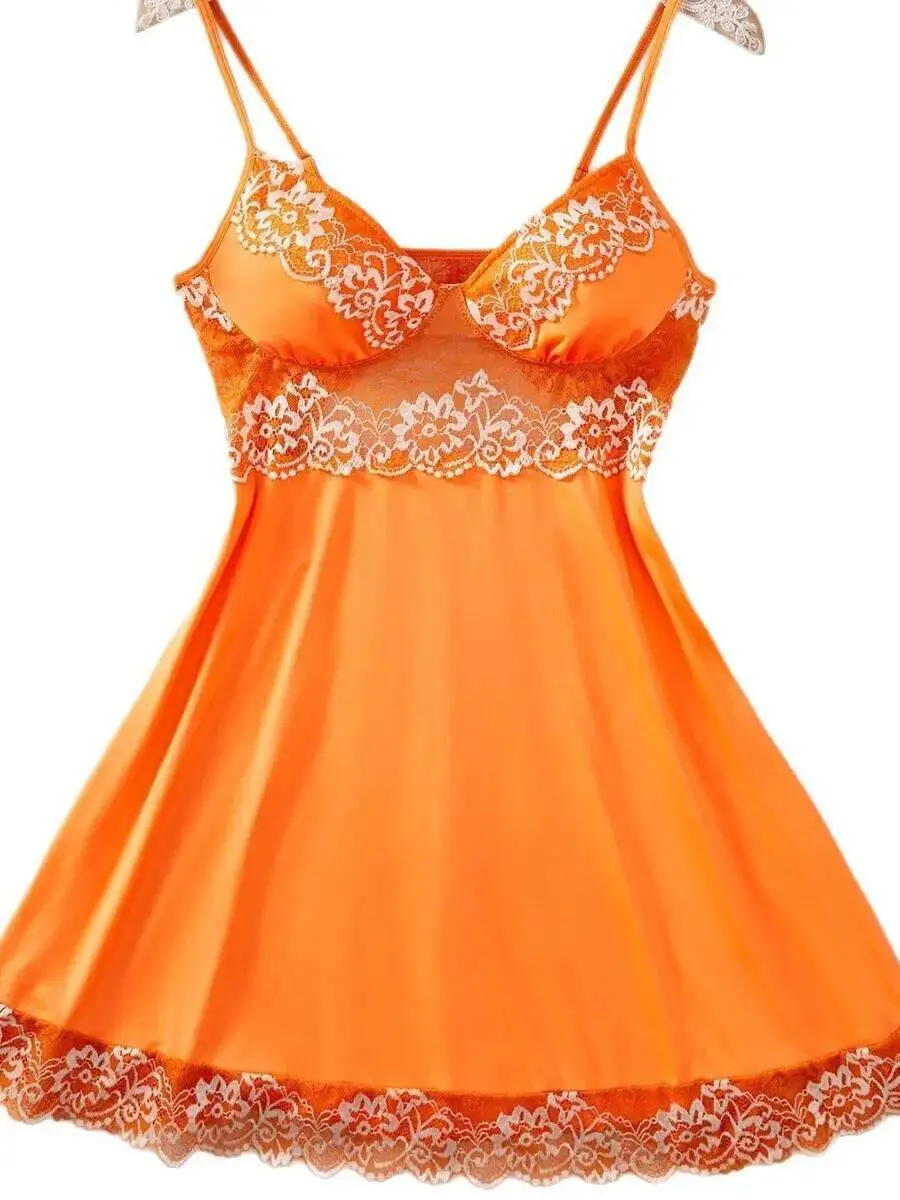 الدانتيل المشذبة فستان بحزام مثير الحليب الحرير مثير المتسكعون فستان بيجامة للنساء عارية الذراعين العميق الخامس الحمالات فستان بلا أكمام K3AD