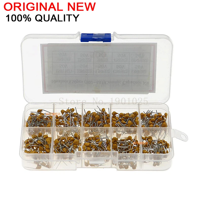 500PCS/lot=10Values*50PCS  Multilayer Ceramic Capacitor Assortment Kit 50V  0.1uF-10uF(104~106) Ceramic Capacitors New