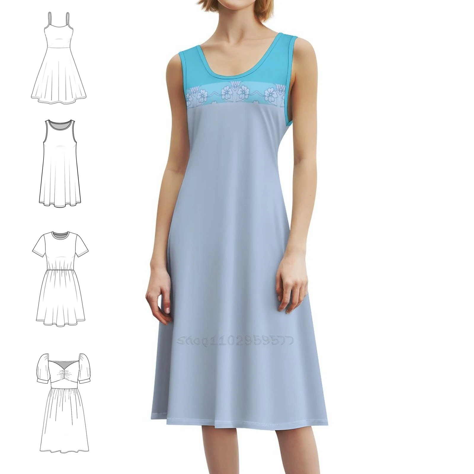 

Синее мини-платье в консервативном стиле для женщин, свободное повседневное платье трапециевидной формы, стильное романтическое платье с абстрактным фоном для девочек