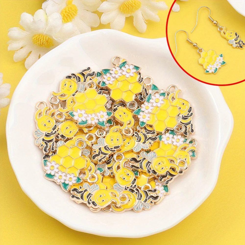 4/10/20pcs Pcsalloy Bee Honeycomb Shaped Pendant,suitable for DIY Bracelets,necklaces,keychains,earring Decorative Accessories