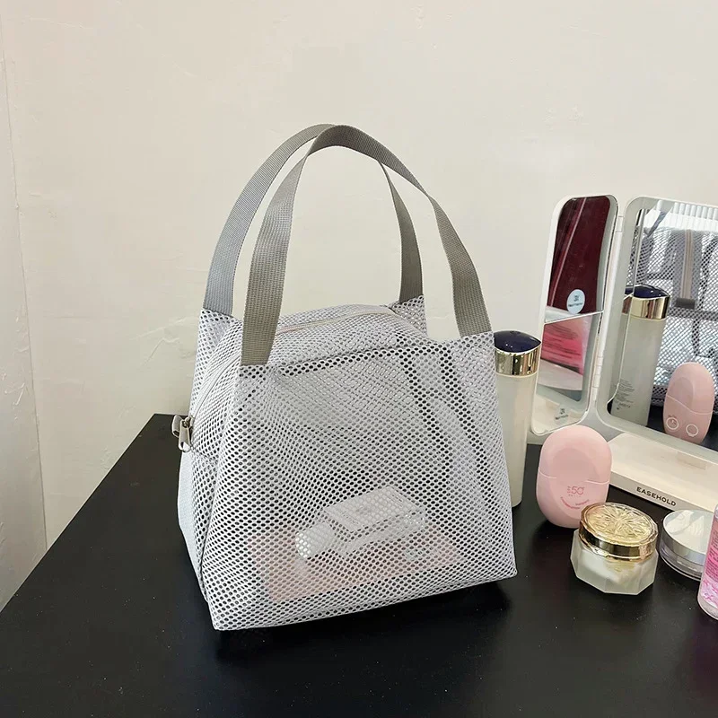 Large Capacity Zipper Cosmetic Mesh Bag Travel Tote Swimming Beach Wash Toiletry Bag Women Men  Makeup Storage Bag Case