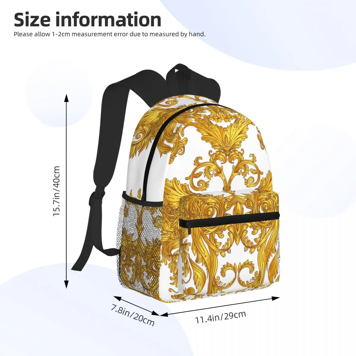 Golden Baroque Laptop Bookbag Computer Bag Hiking Travel Daypack for Women Men