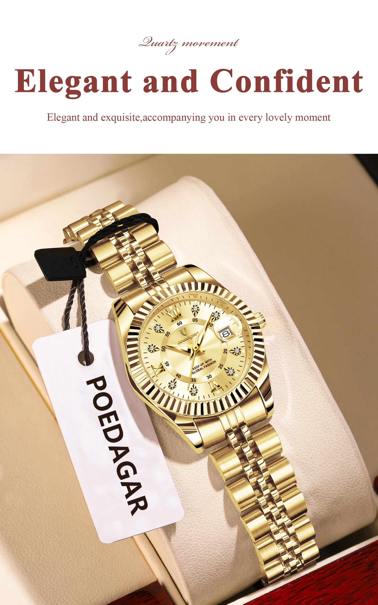 POEDAGAR Mode frauen Armbanduhr Wasserdicht Leucht Datum Elegante Damen Uhren Edelstahl Quarzuhr Für Frauen Reloj – Detail 11