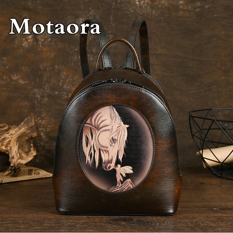 

MOTAORA 2024 New Retro Genuine Leather Backpack For Women's Cowhide Large Capacity Travel Bag Female Versatile Student Schoolbag