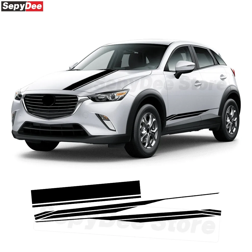 

3 шт., наклейки на капот автомобиля, гоночные полосы, комплекты, декор кузова, виниловая наклейка для Mazda CX-5, автомобильные аксессуары