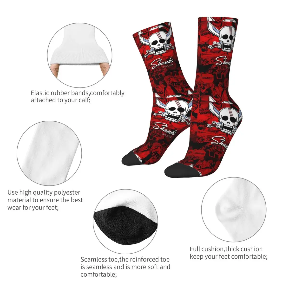 Ones Pieces-SHANKS RED HAIR Socks Casual Stockings Couple Soft Breathable Skateboard Socks Winter Printed Non-Slip Socks