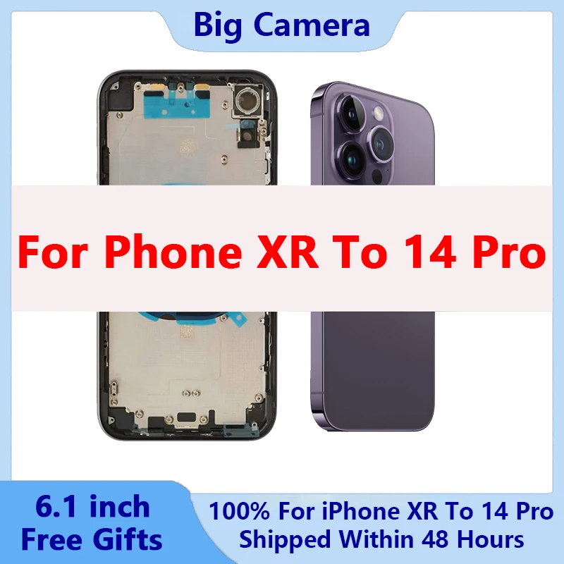 DIY Back Shell For iPhone XR to 14 Pro Back Cover Housing For XR To 14 Pro Back Housing For XR Up To 14 Pro With Big Camera Lens