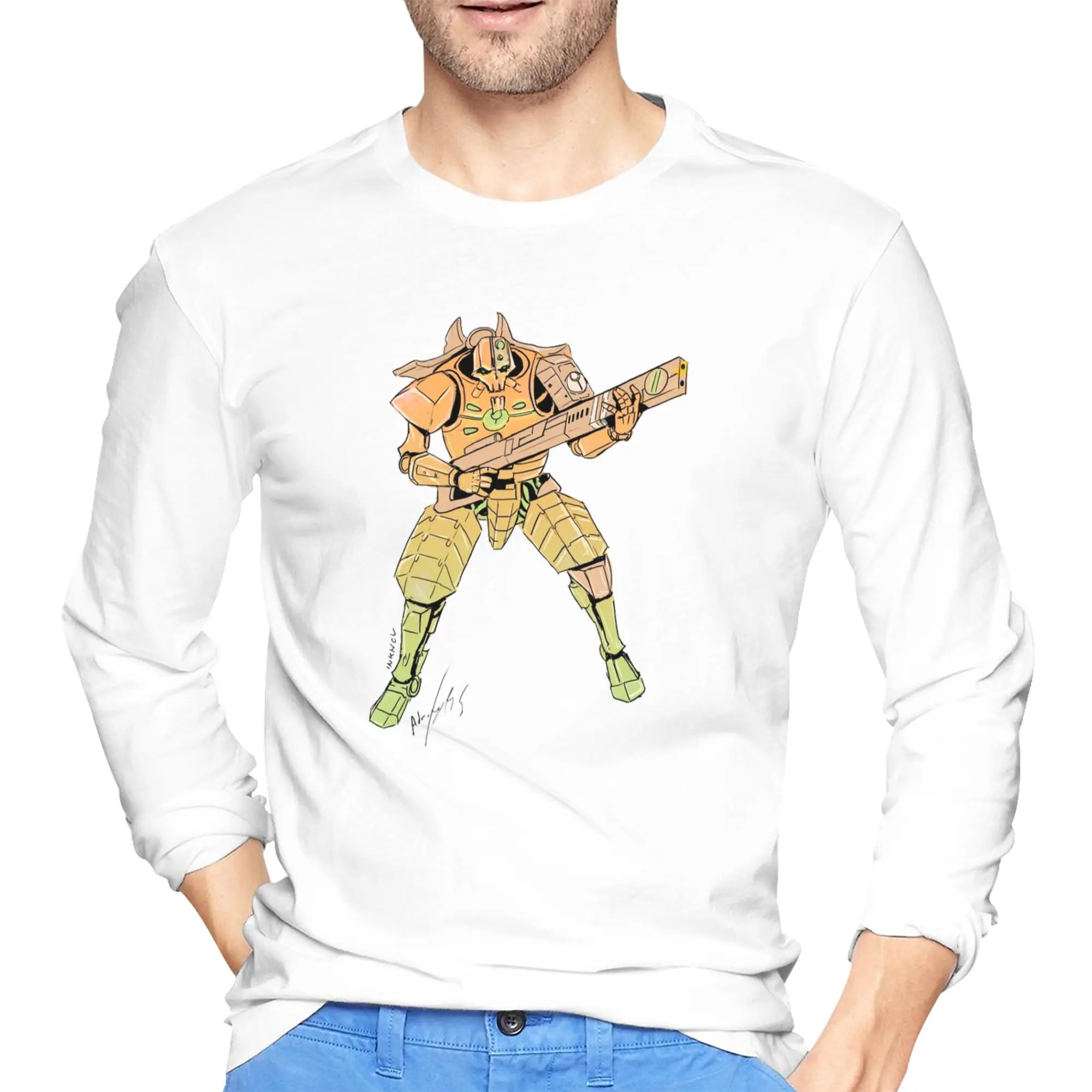 

Necron with Tau armor Men's Long Sleeved T-shirt Fashion Round Neck T shirts Spring and Autumn Men tops