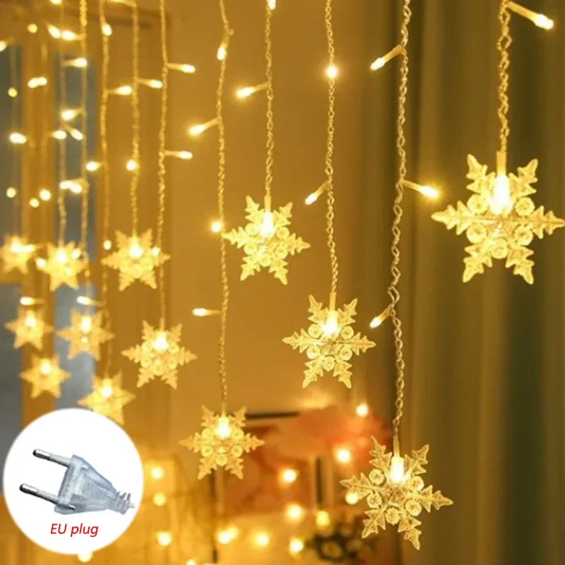 1pc 8mode Led Snowflake Curtain Christmas Fairy String Lights Garland Outdoor for Home Garden New Year Party Decoration