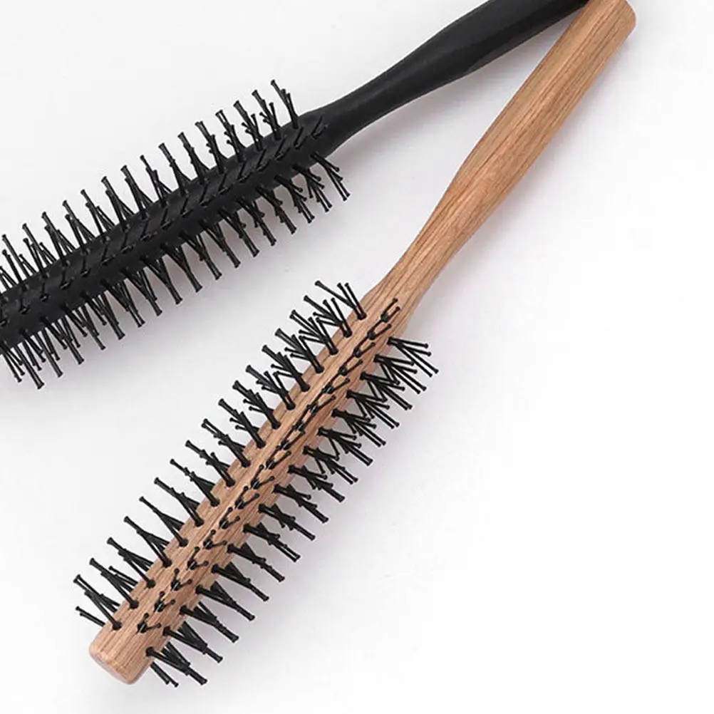 

2Pcs Blow Drying Round Brush Nylon Bristles Non Shedding Wood Handle Compact Styling Hairbrush for Curly Hair Volume Curling and