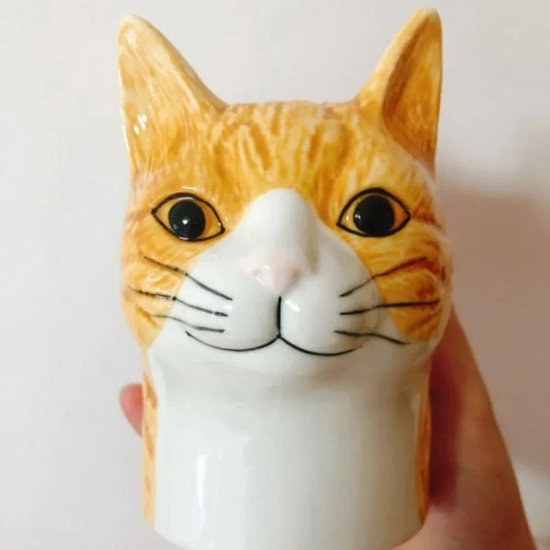 

Cat Head Shape Flower Vase Hand-painted Ceramic Vase Flower Arrangement Home Accessories Decoration