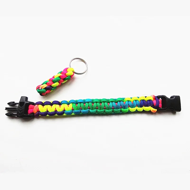 Survival Paracord Bracelets, Braided Parachute Bracelet with Plastic Buckle Party Favors Camping Gifts and Paracord Keychain