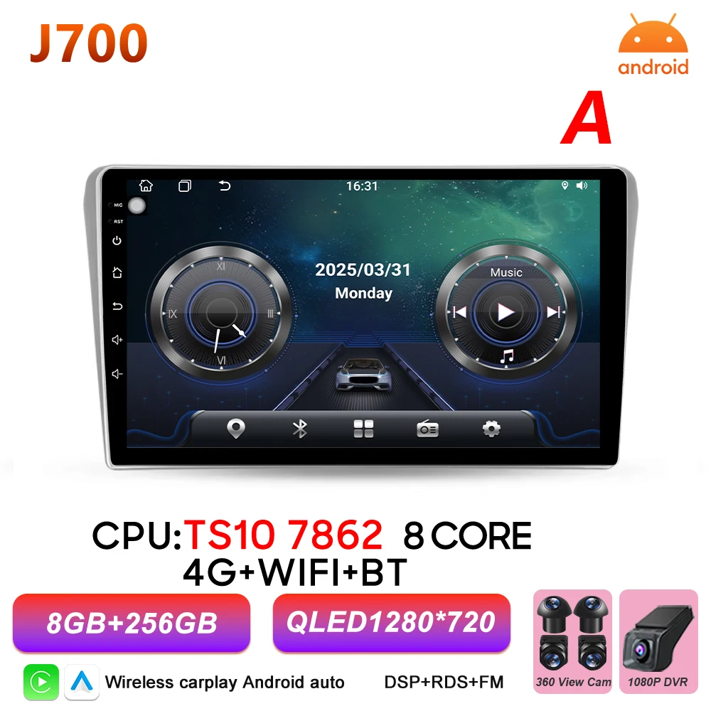 Android 16 autoradio voor Toyota Avensis T25 T250 2003 - 2009 multimediaspeler autoradio BT Carplay Auto GPS stereo DSP scherm