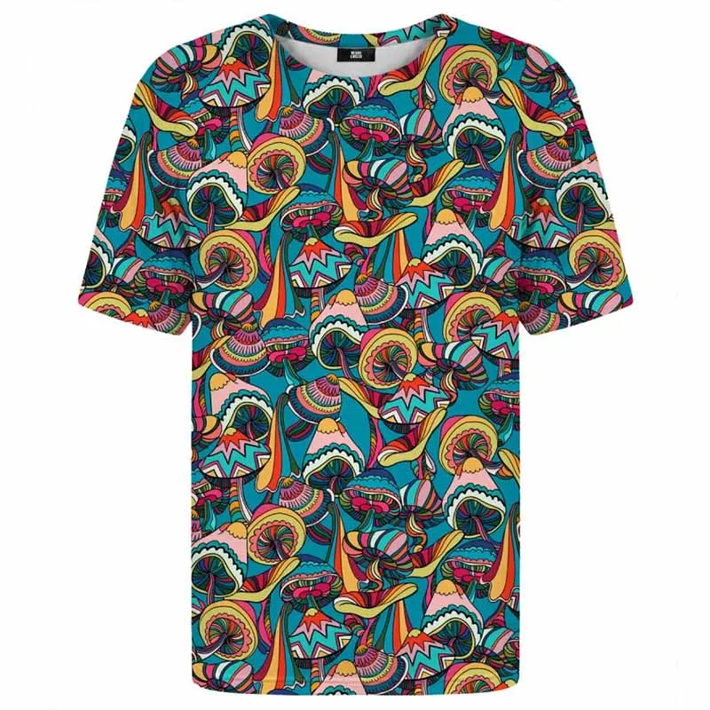 Psychedelic Mushroom Pattern T Shirt Men 3d Printed Plants T-shirt Round Neck Tee Shirts Streetwear Oversized Short Sleeves