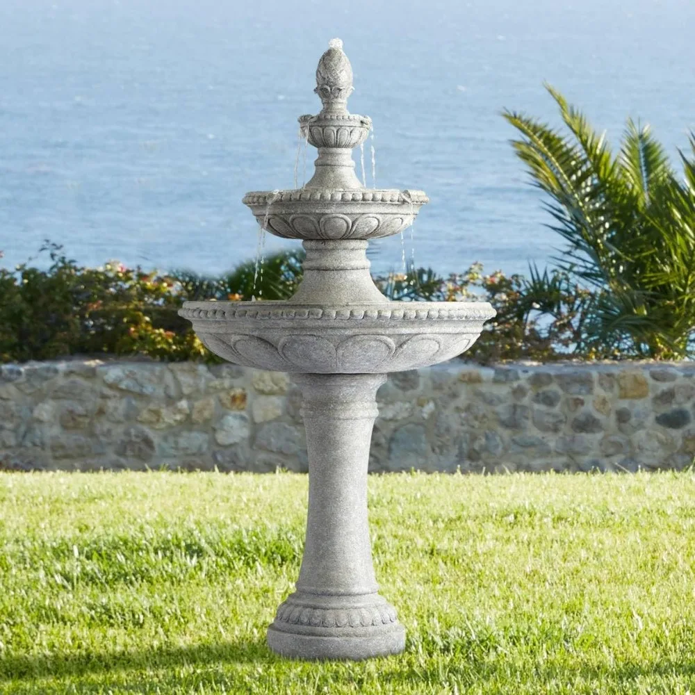 

Pineapple 44 High Large Italian Outdoor Decor Old Faux Stone Floor Fountain Waterfall 3-Tier Standing Bowl Cascading Tall