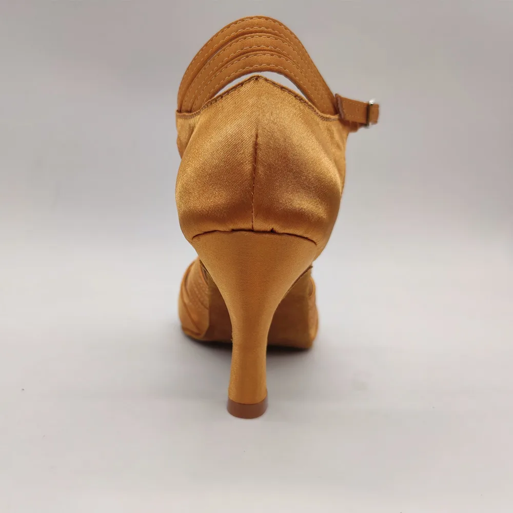 Zapatos de Salsa de tacón Evkoodance de 7cm con hebilla de cristal, suela de ante color tostado, calzado de baile Popular para fiesta y Club de