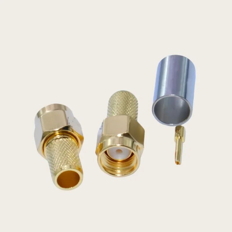 5PCS SMA-J-4 SMA Male Crimp Coaxial RF Connectors All Copper Gold-Plated for RG59 LMR240 50-4 Cable