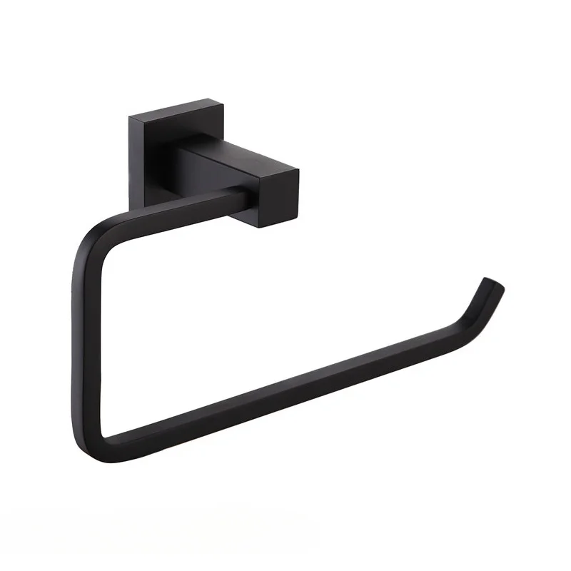 Matte Black Towel Ring Wall-Mounted Square Bath Towel Bar Simple Towel Ring Bathroom Hanging Rack