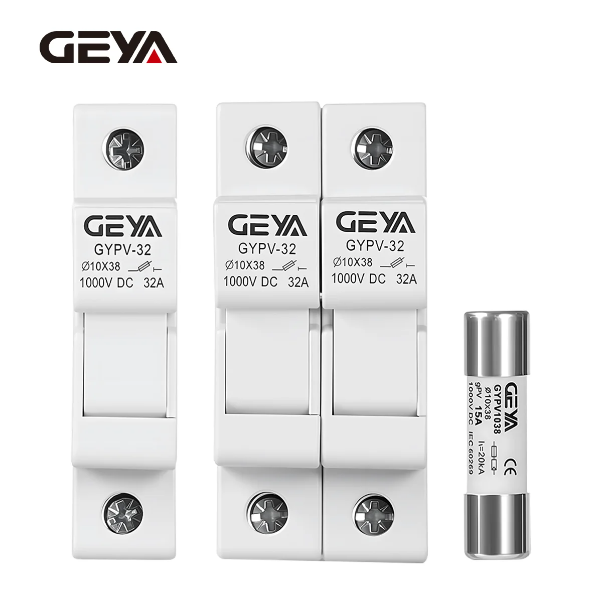 GEYA 1P 2P DC Fuse Holder 1038mm High Voltage Solar for PV String Fuses 1000V Base Photovoltaic System Protection Protector
