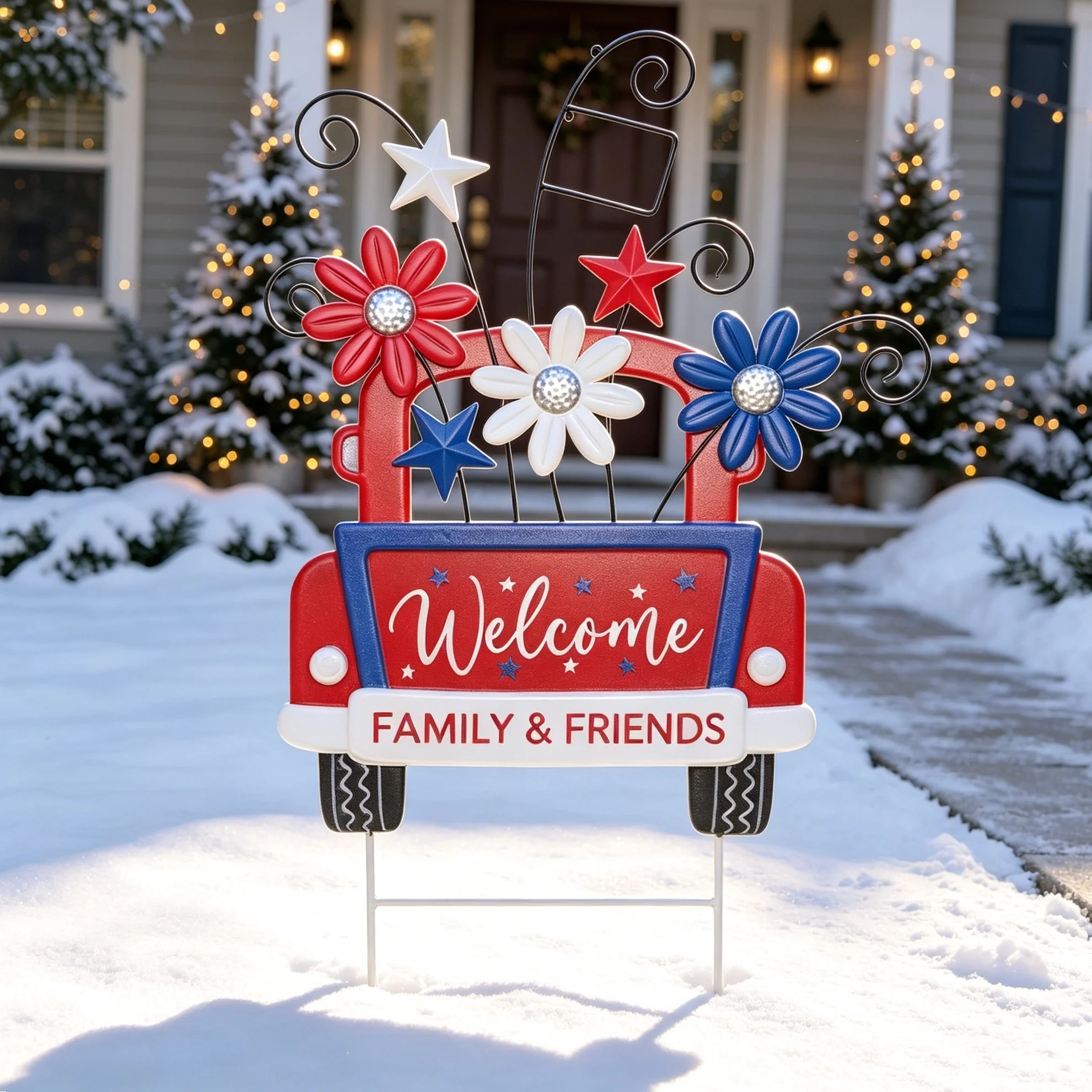 Truck garden stakes are perfect for yard, porch, and winter holiday outdoor decorations, warmly welcoming family and friends.
