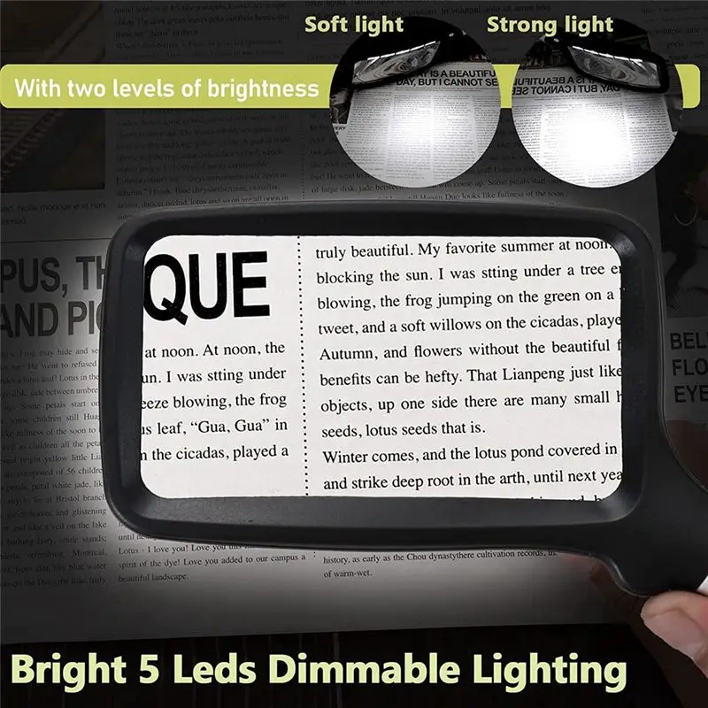 Square Hand-Held Foldable Magnifying Glass With LED Lighting-New