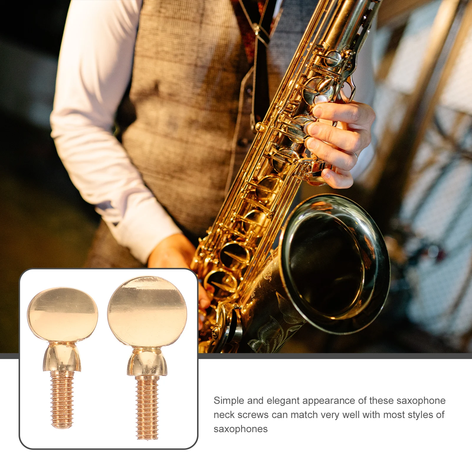 

2pcs Golden Round Handle Saxophone Neck Screws Copper Replacement Parts Durable Lightweight Musical Instrument Accessories