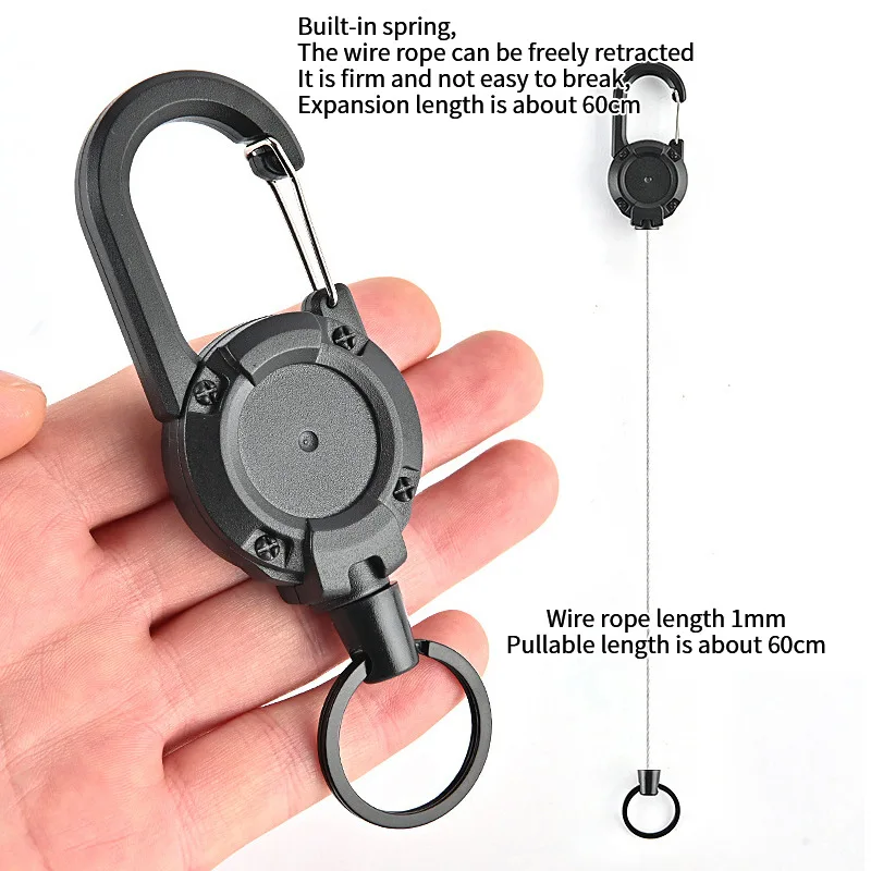 1pc Steel Wire Tactical Automatic Retractable Buckle Rope Camping Supplies Anti-theft Elastic Keychain Carabiner Buckle Rope캠핑용품