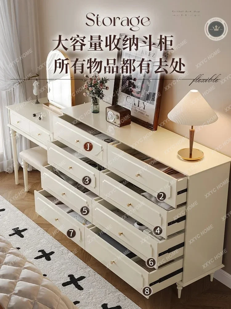 XX L Cream Style Eight Spares Cabinet Storage Cabinet Tailstock Living Room Vintage Storage Vertical Chest of Drawers