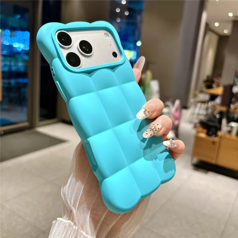 3D Weiche Silikon-Handyhülle mit Wellenmuster in reinen Farben für iPhone 18 Pro 17 16 15 14 13 Pro Max, stoßfeste Rückseite mit Fallschutz