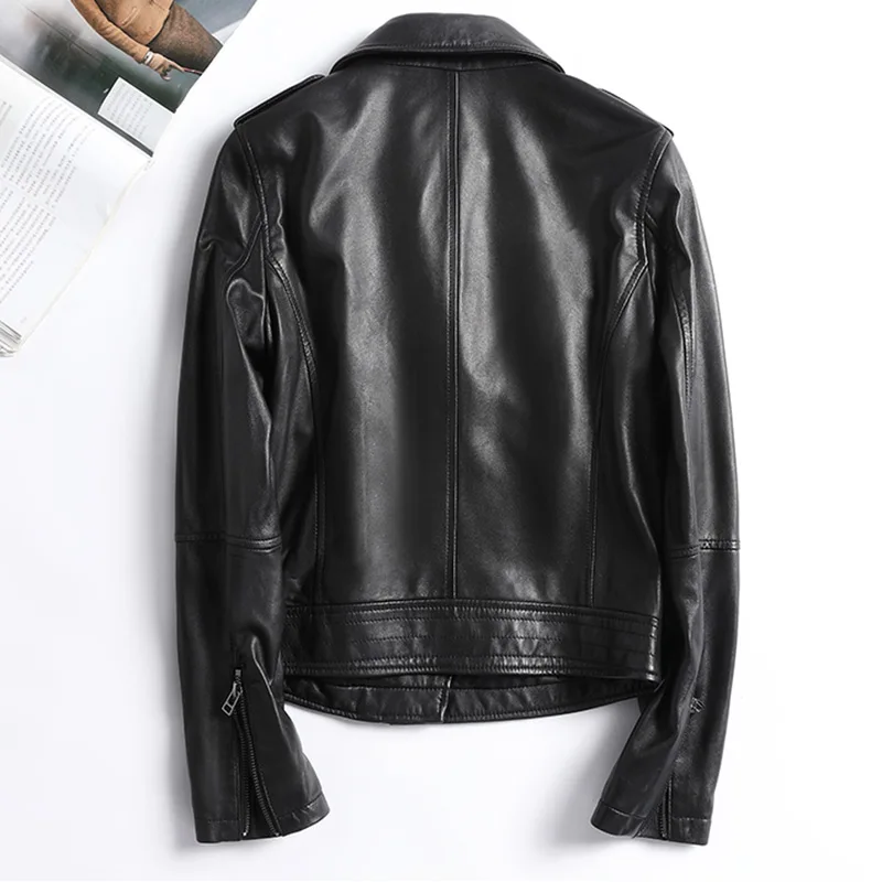 Lady Sheepskin Leather Jackets Fashion Solid Motorcycle Real Leather Coats Zipper Soft Bomber Jackets 2023 Spring Autumn CL4015