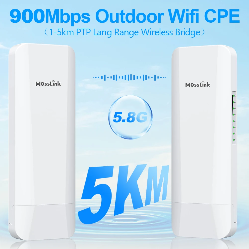 5KM Outdoor Long Rang PTP Wireless Bridge IP65 Waterproof 5.8G Poe Wireless Network Bridge for Building WiFi Extension