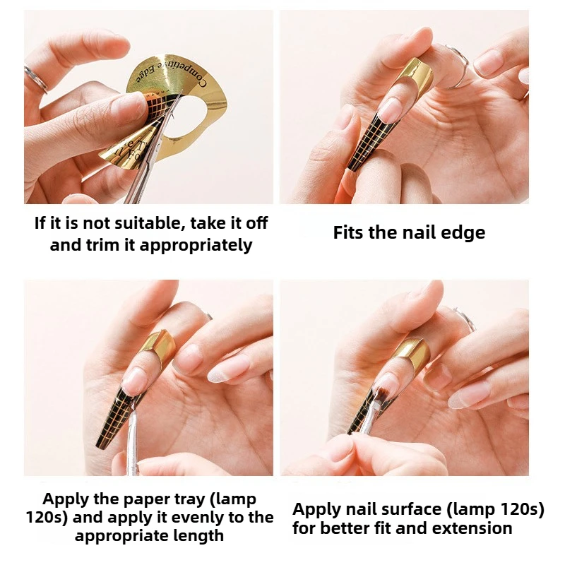 Novo 200 peças de fototerapia de unhas francesas estendidas, suprimentos para arte em unhas, suporte de papel quadrado dourado, ferramenta especial para remendo de unhas