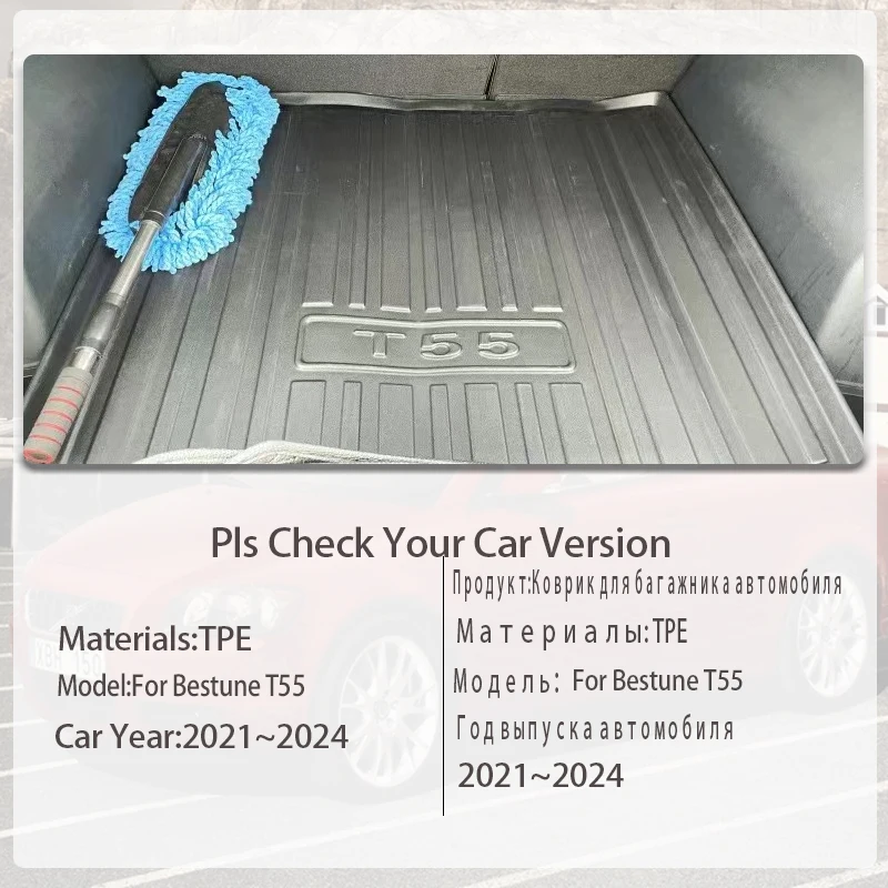 Car Rear Trunk Mat For FAW Bestune T55 2021 2022 2023 2024 Waterproof Boot Carpets TPE Storage Pad Cargo Covers Auto Accessories