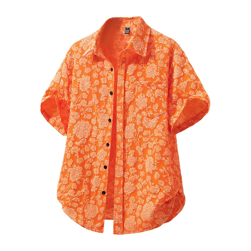 

Men Shirt Flower Jacquard Loose Korean Style Lapel Short Sleeve Men Clothing Streetwear 2026 Fashion Casual Shirts
