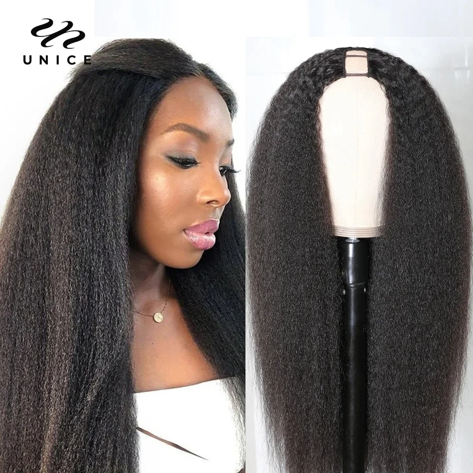 UNICE Hair Kinky Straight U Part Wig & V Part Wig Natural Color 100% Human Hair Wigs Easy Blend Beginner Friendly No Glue