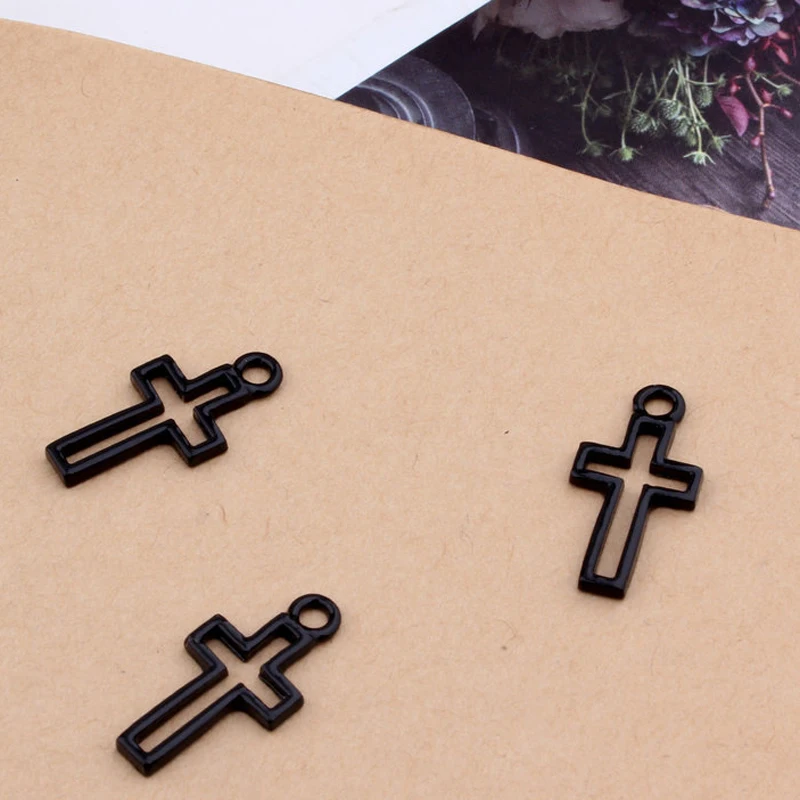 10pcs 22*11Mm Diy Hollowed Out Black Cross Charms Korean Version Accessories Baking Paint Spray Earrings Pendant Jewelry Making