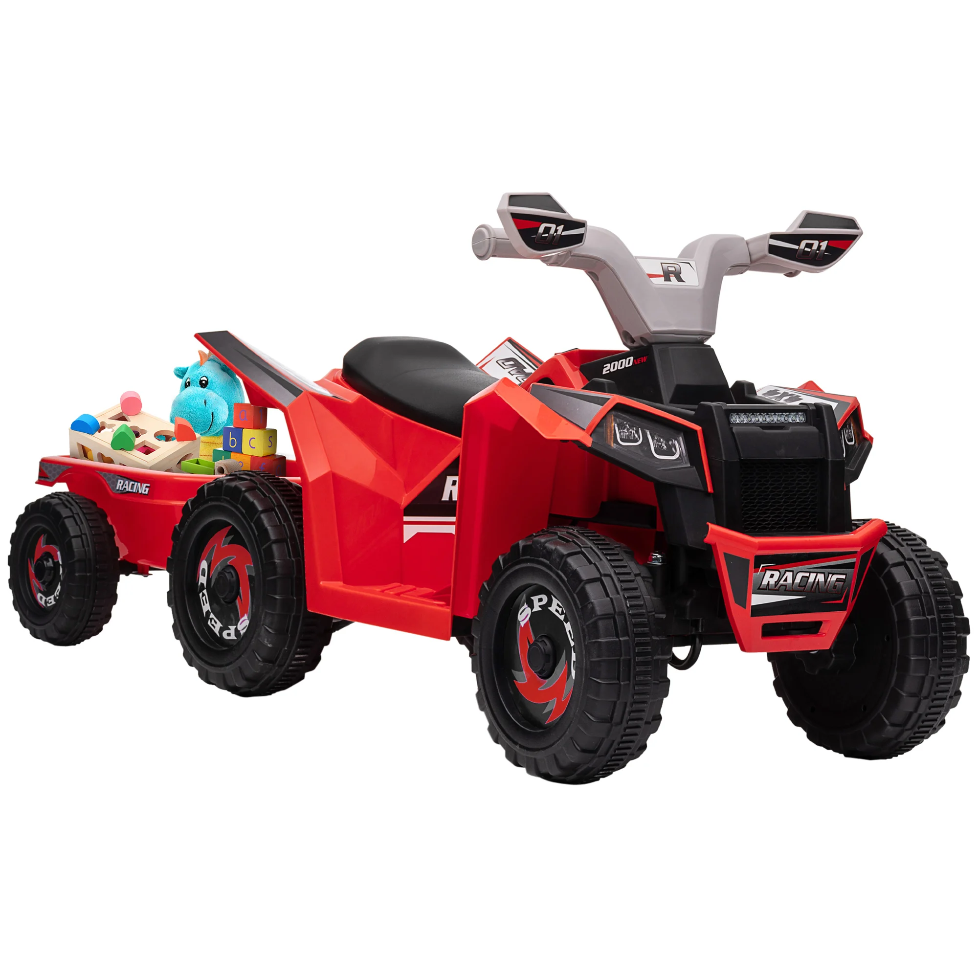 HOMCOM Quad Eléctrico para Niños con Remolque Coche Eléctrico Cuatrimoto para Niños de 18-36 Meses 106x41,5x48,5 cm