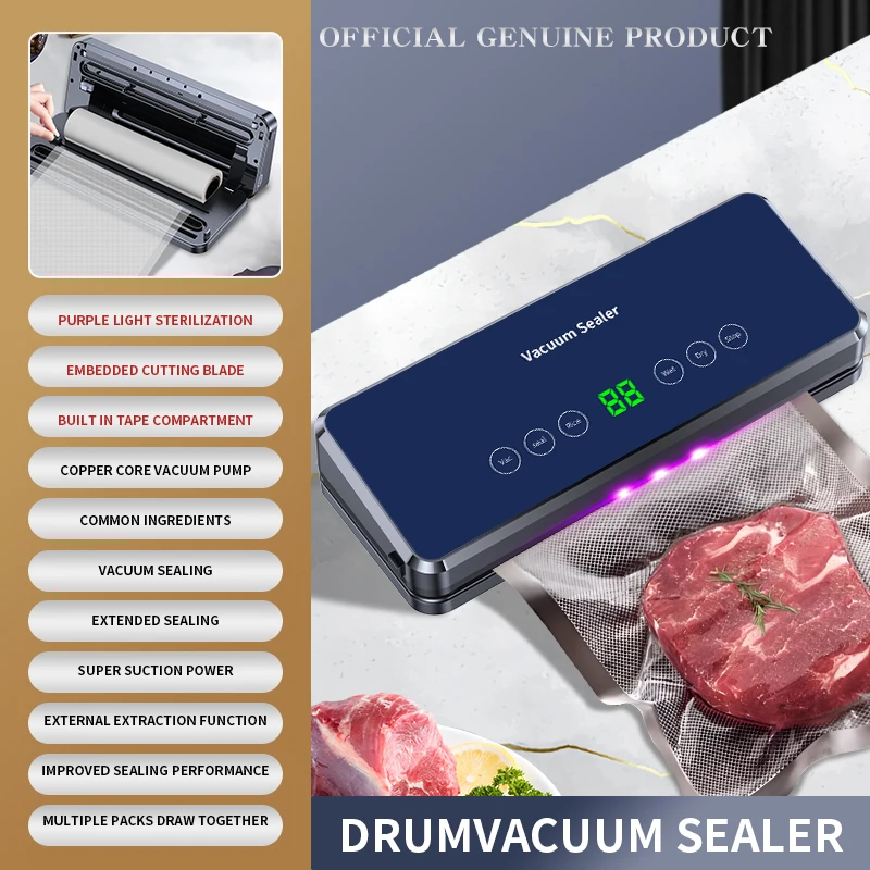 Desktop Electric Vacuum Machine 30CM Sealing Built in Cutter Roll bag Kitchen Meat And Vegetables Package Seal Food Preservation