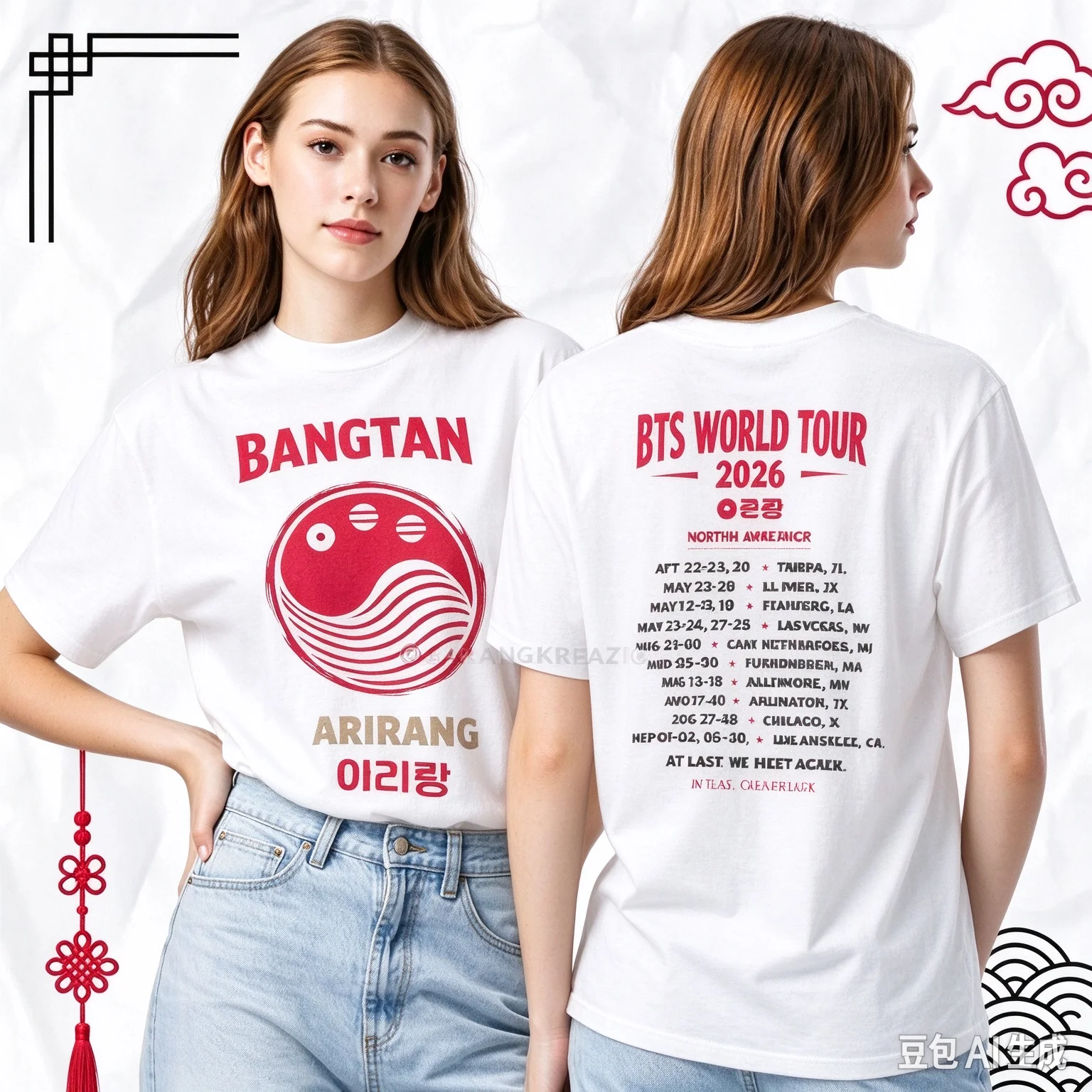 2026 BT21 World Tour 2026 Arirang Double Sided T-Shirt Bangtan Graphic Tee Unisex Short Sleeve Kpop Fans Concert Merch
