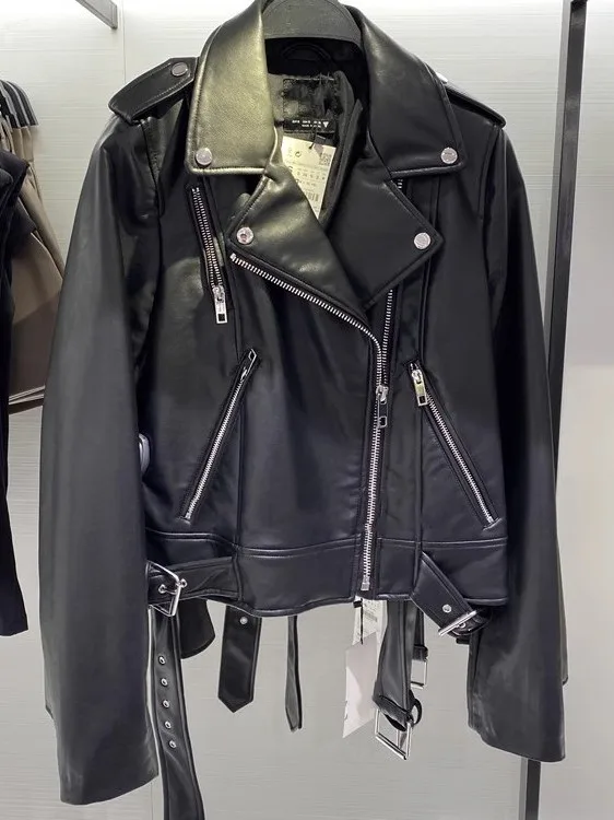 Bla PU-Leder Jaet Damen Commuter Sle Loose Fit Ort Mantel Pure Color Long Sve Reißverschluss Chinesische Produktion