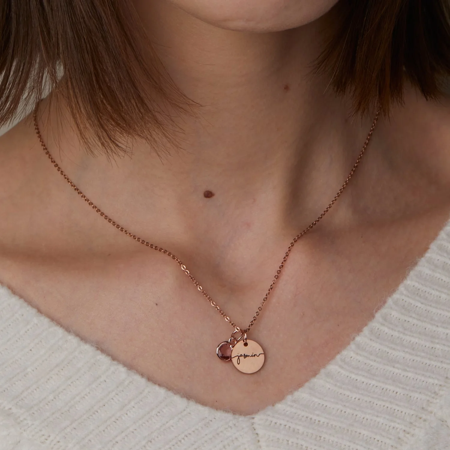 Gepersonaliseerde Ronde Edelsteen Geboortesteen Naam Ketting Voor Vrouwen Custom Ronde Naamplaatje Voor Haar Verjaardag Cadeau