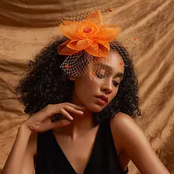Unique Hair Accessories Elastic Mesh Flower Fascinator Multicolour Feather Headdress Flower Headpieces Bride Headband With Veil