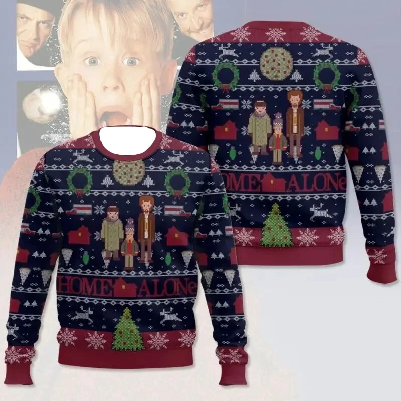 2025 الخريف والشتاء عيد ميلاد سعيد المنزل وحده القبيح عيد الميلاد سترة الكرتون أنيمي النساء الرجال البلوز القمم هوديي البلوز #1