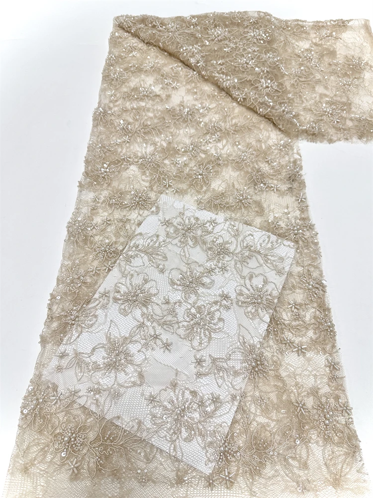 5Y رائجة البيع تصميم الأزياء أفريقيا جودة عالية التطريز الخرز صافي الدانتيل الترتر بألوان متعددة لفستان الزفاف أو الحفلات