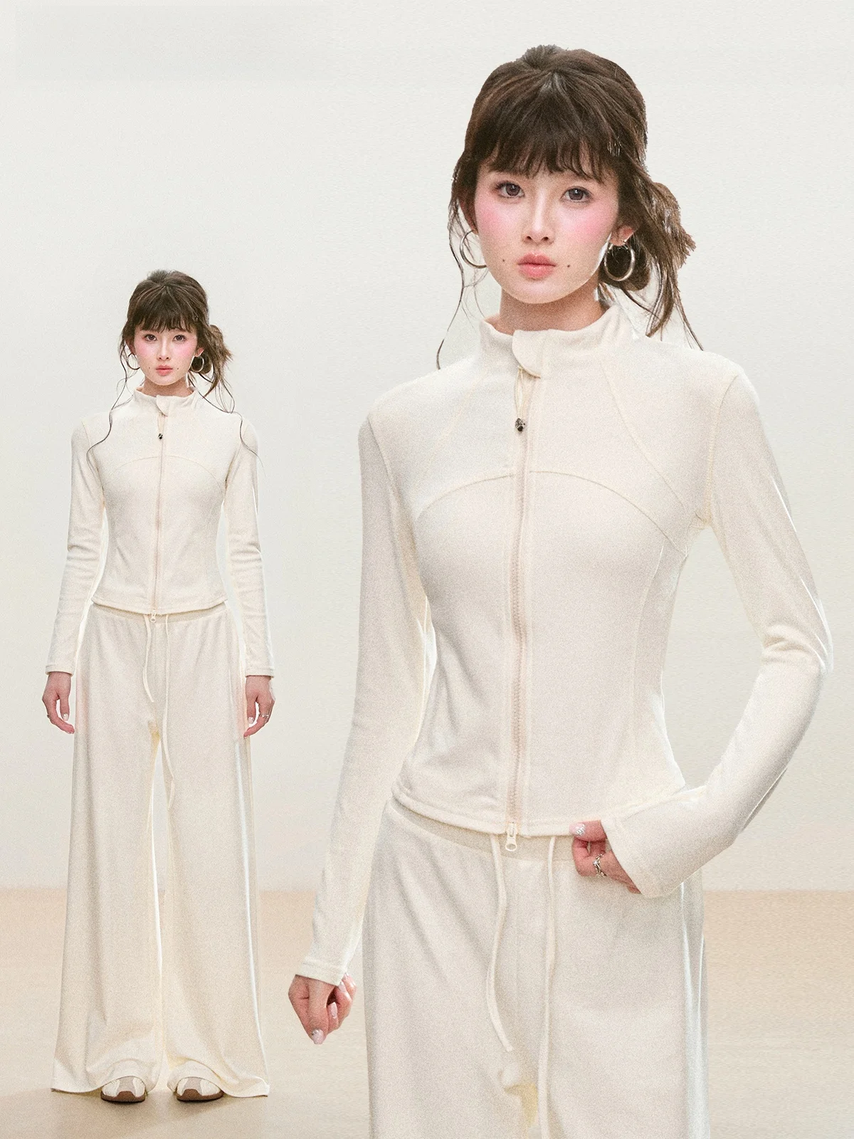 

La Chapelle Women's Yoga Wear Jaet Collared Fitn Spor Long Sve Winter New Sle Slimming Top Soft Knitted Cardigan