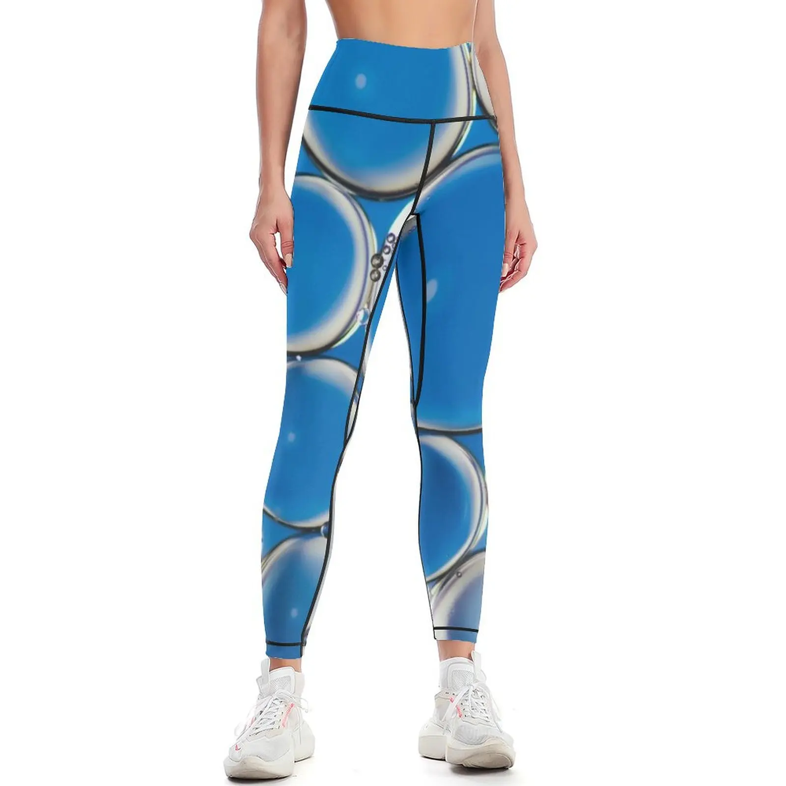 Blue and White Bubble Leggings sporty woman gym flared Womens Leggings