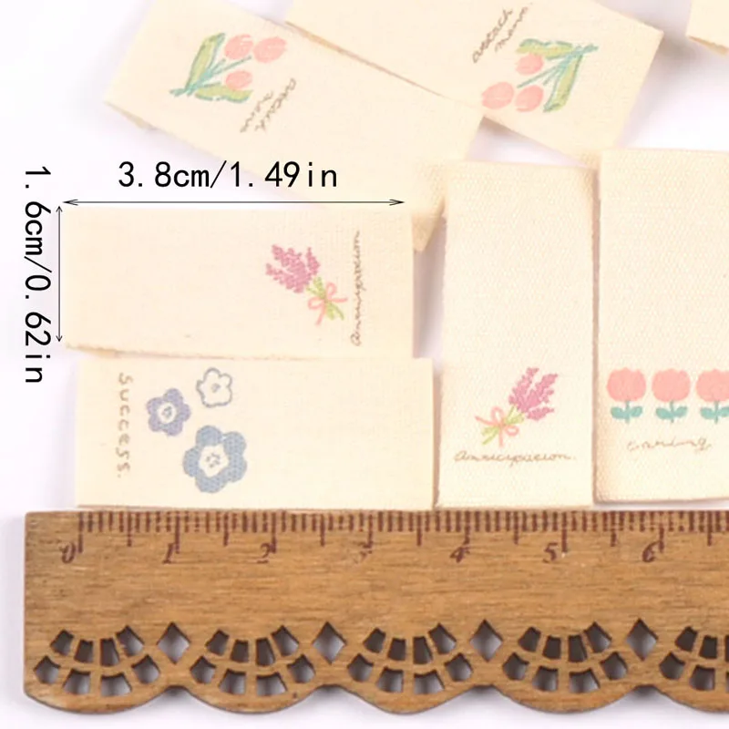 50pcs 16*38mm Mixed Flower Pattern Handmade Cotton Woven Label For Clothing Labels Cartoon Shoes Bags Garment Tags